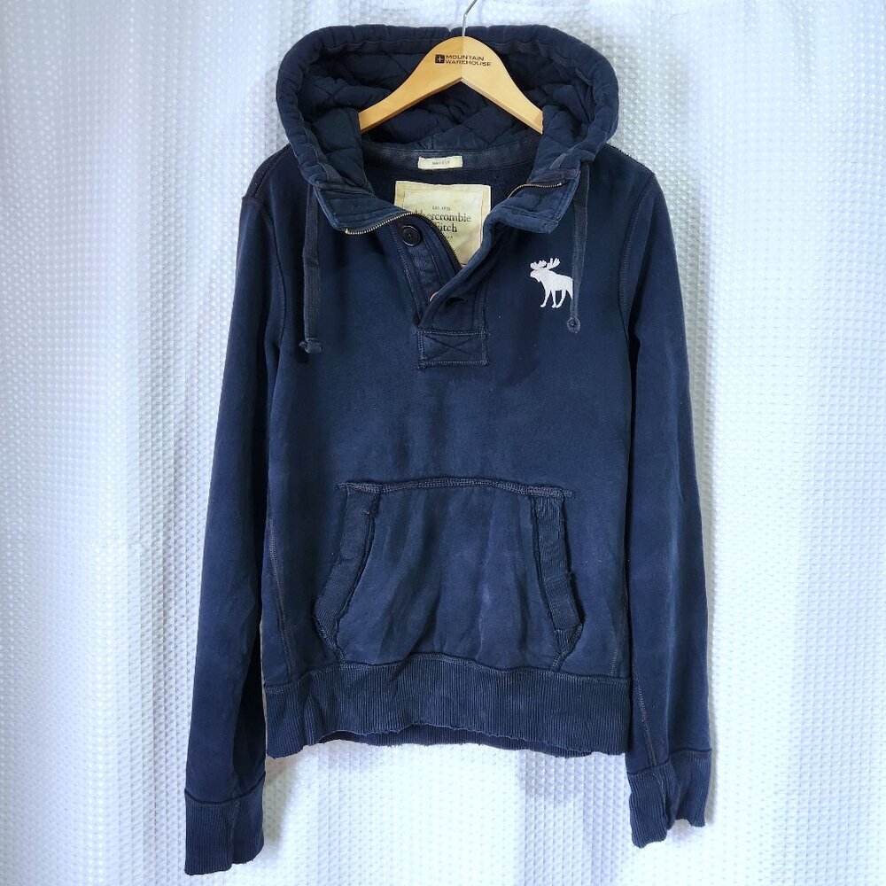 Abercrombie & Fitch Y2K Muscle Hoodie L 1/4 Zip Moose Logo Blue